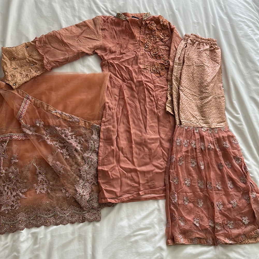 Pakistani 3 pc gharara dress pink party dress